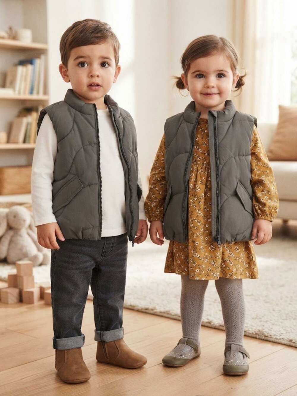 Zara Kids Grey Quilted vest with pockets Size 4/5